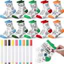 Coume 10 Pairs Christmas Kids Doodle Socks with 9 Pcs Markers DIY Coloring Christmas Stockings Kit Xmas Drawing Craft Christmas Gifts for Kids Arts