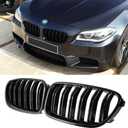 F10 Grille,Front Kidney Grille Grill Compatible With 2010-2017 5 Series F10 F11 M5 (Double Slats Gloss Black Grills, 2 Pcs)