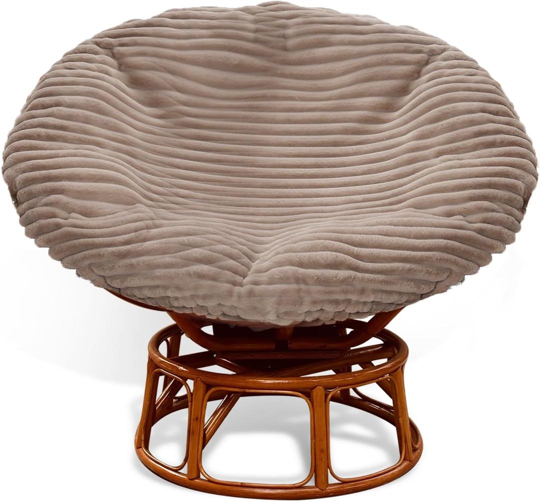Papasan Chair Cushion Cover Only, Zippered Papasan Cushion Cover with 8 Ties, Removable Machine Washable Fluffy Papasan Chair Cushion Slipcover 50 Inch( Fit 45-50 Inch Papasan Cushion, Warm Brown)