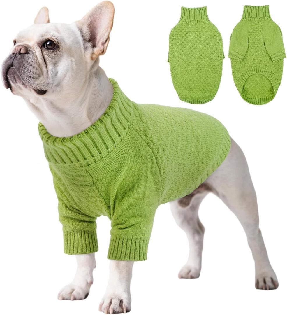 Kuoser Large Dog Sweater, Thick Warm Dog Sweaters for Large Dogs Male Female, Winter Fall Pet Kint Sweater Solid, Half Sleeve Turtleneck Sweaters Puppy Clothes Christmas Holiday, Green L (Large (Chest: 20.86"))
