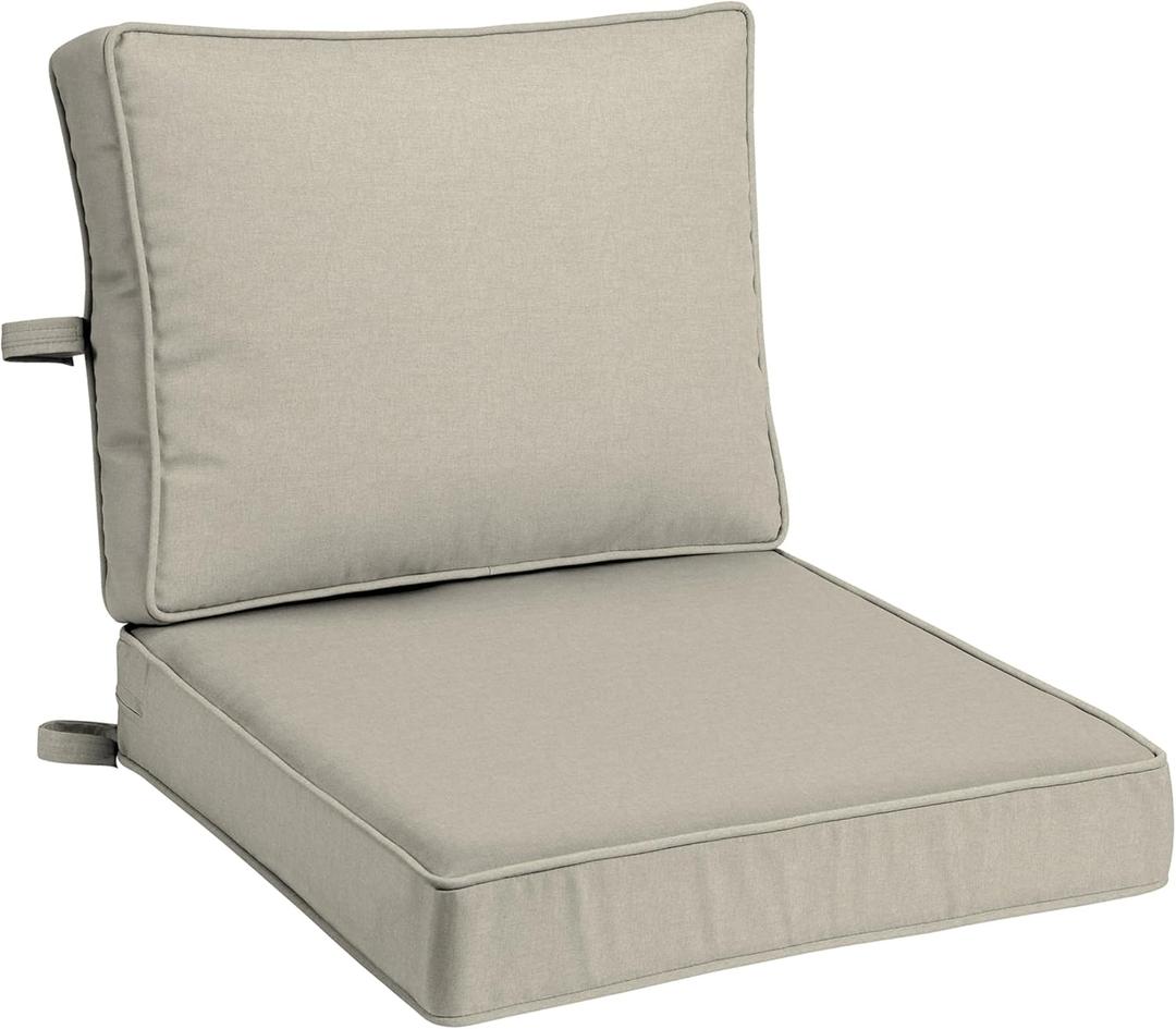 Arden Foam Outdoor Double Welted Deep Seat Cushion Set, 24 x 24, Made with ProFoam, Rain-Proof, Fade Resistant, Heathered Taupe Woven Solid