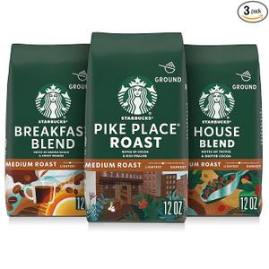 Starbucks Ground Coffee, Medium Roast Hot or Iced Coffee, Variety Pack, Three 12 oz Bags​, BBD 08/04/2026