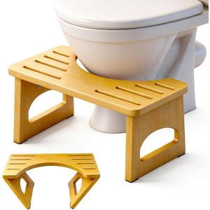 Foldable Toilet Stool, 2 Pack 7 Inches Poop Stool for Bathroom, Bamboo Toilet Stool Squat Adult, Collapsible Squatting Bathroom Potty Stool with Non-Slip Strip, Improve Squatting Posture and Comfort