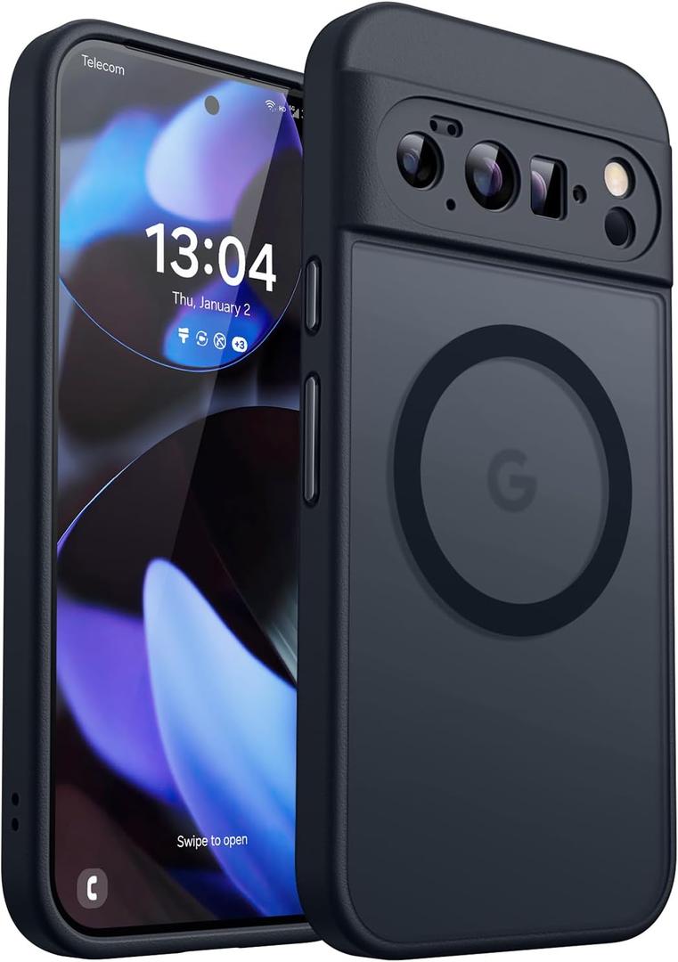 CANSHN Magnetic for Google Pixel 10 Pro Case(6.3 Inch), Upgraded [Full Camera Protection] [Compatible with Magsafe] [Translucent Matte] Shockproof Protective Phone Cover, Black