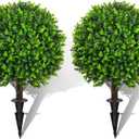 22" Artificial Green Eucalyptus Topiary Ball Trees with Ground Spike Set of 2 - UV Resistant Faux Evergreen Shrubs & Bushes Plants for Outdoor Indoor Front Porch Garden