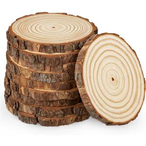 Unfinished Natural Wood Slices for Crafts - 10 Pcs Natural Round Discs Rustic Wood Slices 5.9-7.1 Inch Wooden Tree Bark Discs for DIY Centerpieces Table Base Decoration Wedding Ornaments Coasters