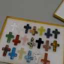 QINJIEJIE Cross Crystal Stones Bulks Pocket Crosses Natural Gemstone 1'' Worry Stones Charm 20PCS Palm Stone for Crafts Necklace Bracelet Jewelry Making Christian Easter Halloween Decor Gifts (Mulcolored)