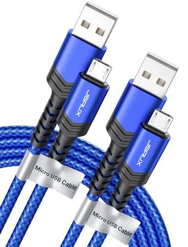 JSAUX Micro USB Cable for Android, (2-Pack 6.6FT) Kindle Charger Cord Replacement, Nylon Braided USB Micro Charging Cable Compatible with Galaxy S7 S6 J7 Edge Note 5, Kindle, MP3-Blue