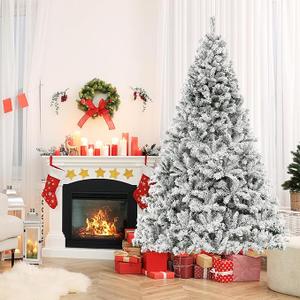 8 FT Pre-Lit Christmas Tree 3-Minute Quick Shape Flocked Decor with 600 LED Lights