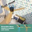 Flush Mount Ceiling Fan with Light, 52 inch Low Profile Ceiling Fans with Remote for Outdoor/Patios, 3 Color Light, 6 Speed, DC Motor, Wood and Modern Matte Black