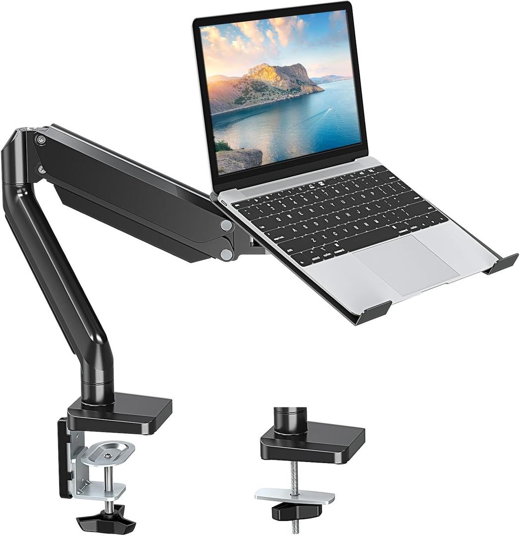 MOUNT PRO Laptop Stand Desk Mount, 2 in 1 Function Monitor Laptop Mount, Aluminum Laptop Arm Fits Max 17" Notebook and 32" Computer Screen, Single Monitor Mount with Laptop Tray, Holds up to 17.6lbs