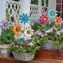 HUTHDAK Metal Flowers for Outside,8 Pack 16.15" Decorative Garden Stakes with Swaying Flowers Head Yard Art,Spring Garden Decor for Lawn, Pathway & Garden