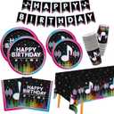 Music Party Supplies Disposable Paper Plates Napkins Cups Tablecloth and Banner for Girls Boys Music Party Birthday Decorations, Serve 25.
