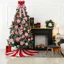 Syhood Christmas Candy Canes Design Tree Topper Red Cap 36 Inch Red Swirl Christmas Tree Skirt Wooden Winter Lollipop Holiday Decoration for Xmas Gifts