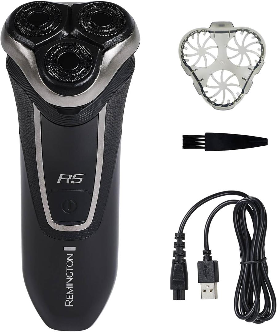 Remington R5 Style Series Rotary Shaver for Men, Smooth Glide for Sensitive Skin Comfort, Waterproof Rechargeable Electric Razor with Graphite Coating and Contour Technology (1 Count (Pack of 1), Black)