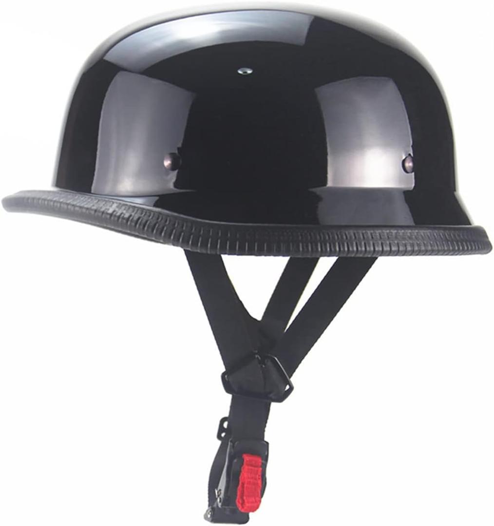 German Style Motorcycle Helmet, Adult Half Helmet Open Face DOT Approved, Motorcycle Cruiser Scooter Cool Helmet (XX-Large, Bright Black)