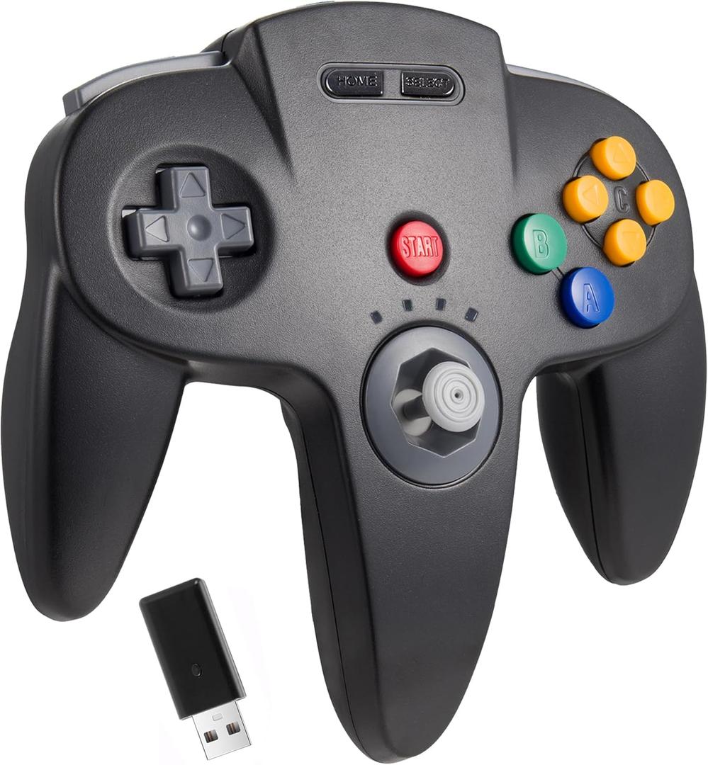 KIWITATA N64 Wireless USB Controller for Switch System Games, 2.4ghz Rechargeable Wireless N64 Remote Joystick Controller for Switch/Switch Lite/Switch OLED, MAC, PC Windows 7,8,10,11 Black