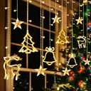 Attmu Christmas Window Lights, 120 Led Christmas Curtain Lights with 8 Modes, 9.84 Ft Tree Bell Deer Star Lights Xmas Decorations for Bedroom Wall Window Indoor Outdoor Party Decor (Yellow)