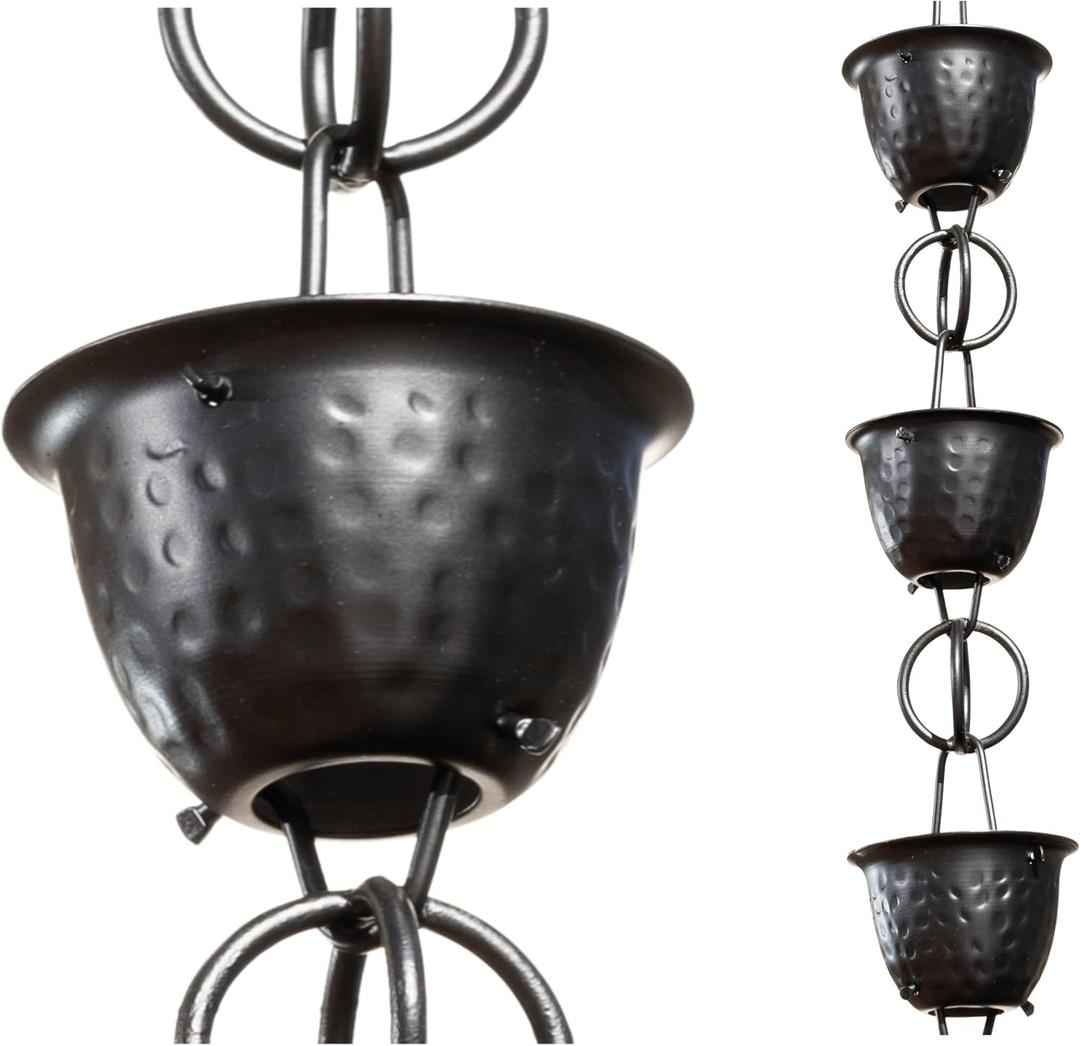 Monarch Rain Chains Aluminum Hammered Cup Black Rain Chains for Gutters 3 ft Extension Black Decorative Rainchain Outdoor Durable Heavy Duty Gutter Chain Downspout, Modern Rainchains for Outside