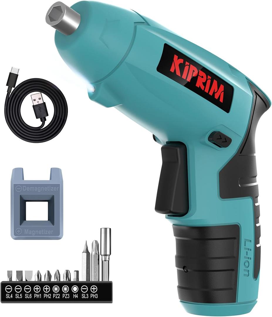 Small 4V Electric Screwdriver,Kiprim ES3 Cordless Screwdriver Tool with Rechargeable Battery,LED Front Light & Power Display Light for Home DIY Blue