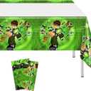2Pcs Ben-10 Tablecloth Disposable Tablecover Birthday Party Supplies and Decorations for Kid Boy Baby Shower Rectangle Tables 70"X42",plates and napkins