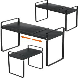 Aertiavty 3 Pack Expandable Cabinet Shelf Organizer Kitchen Shelf Riser Stackable Pantry Shelves Kitchen Organizers and Storage Metal Spice Rack Countertop Organizer Cupboard Adjustable Shelfs (14"-25"(L) x 8.7"(W) x 10.2(H), Black)