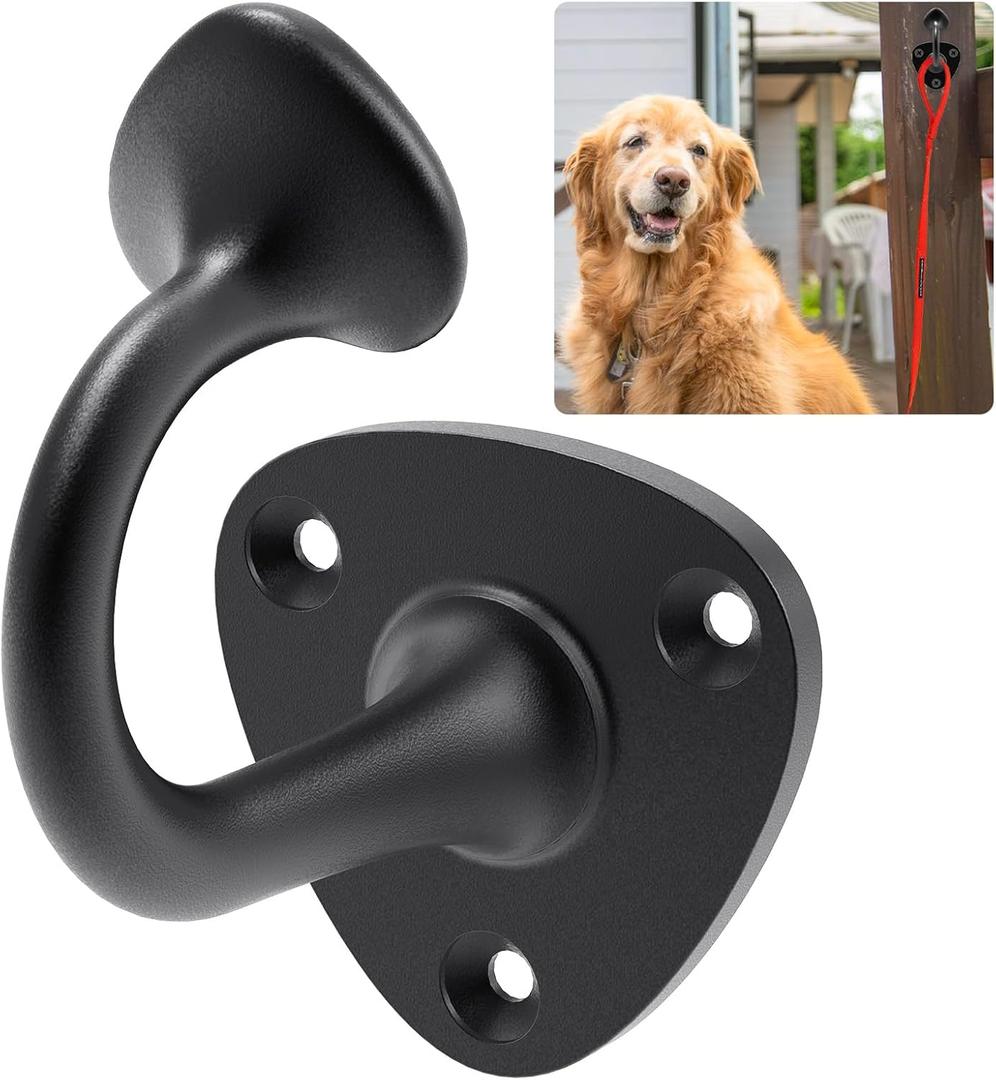 Dog Leash Holder for Wall, Heavy Duty Hook for Lead Management, Easy to Install, Fully Welded Hook for Indoor & Outdoor Use, Black