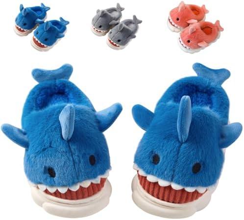 Fiedaz Boys Girls Shark Slippers for Toddler Kids - Cute Plush Warm Non-Slip Indoor Bedroom Winter Shoes 28-29