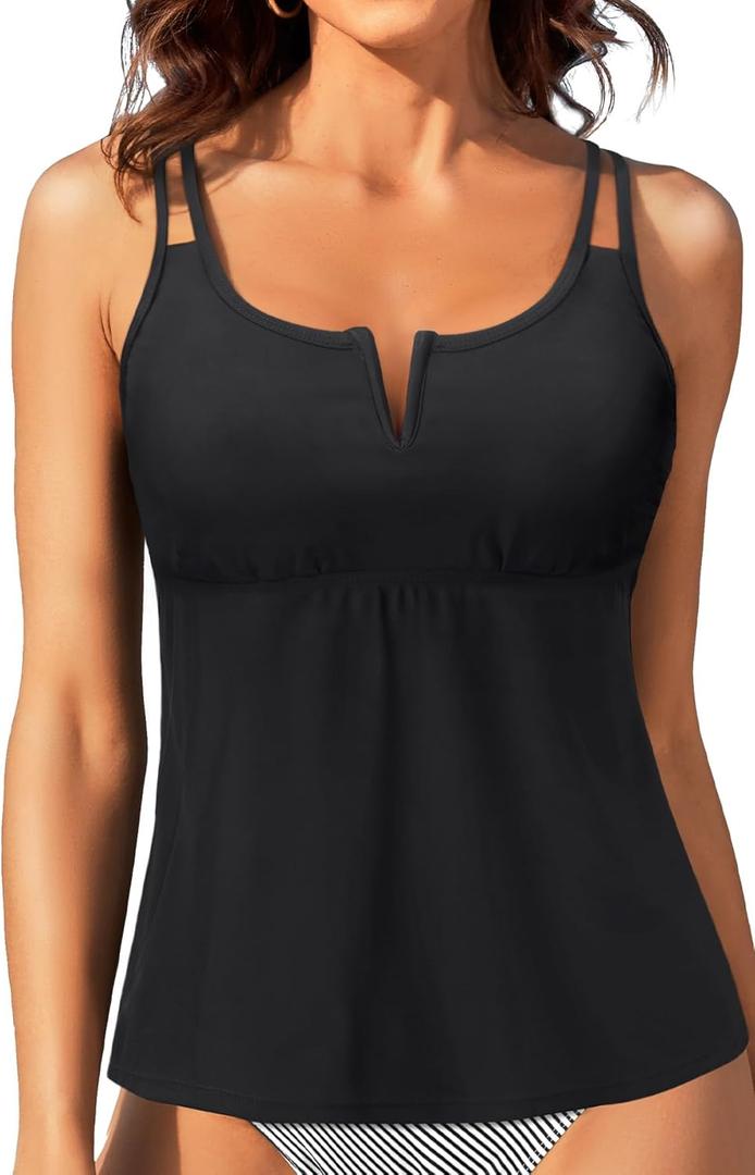 Womens Tankini Tops Only - Modest Swimsuit V-Wired Swim Top Swimwear Tummy Control Bathing Suit No Bottom 2025, M