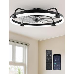 Ensenior Ceiling Fans with Lights and Remote, 24" Low Profile Ceiling Fan Flush Mount, APP Control, 6 Speed, 3CCT, Quiet Reversible DC Motor, Dimmable Modern Ceiling Fan with Light for Bedroom, Black