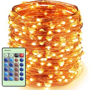 Outlet LED String Lights with Remote Control 99ft with 300 LEDs Dimmable Fairy String Lights for Bedroom,Trees, Indoor/Outdoor Copper String Lights for Birthday, Wedding,Party Warm White