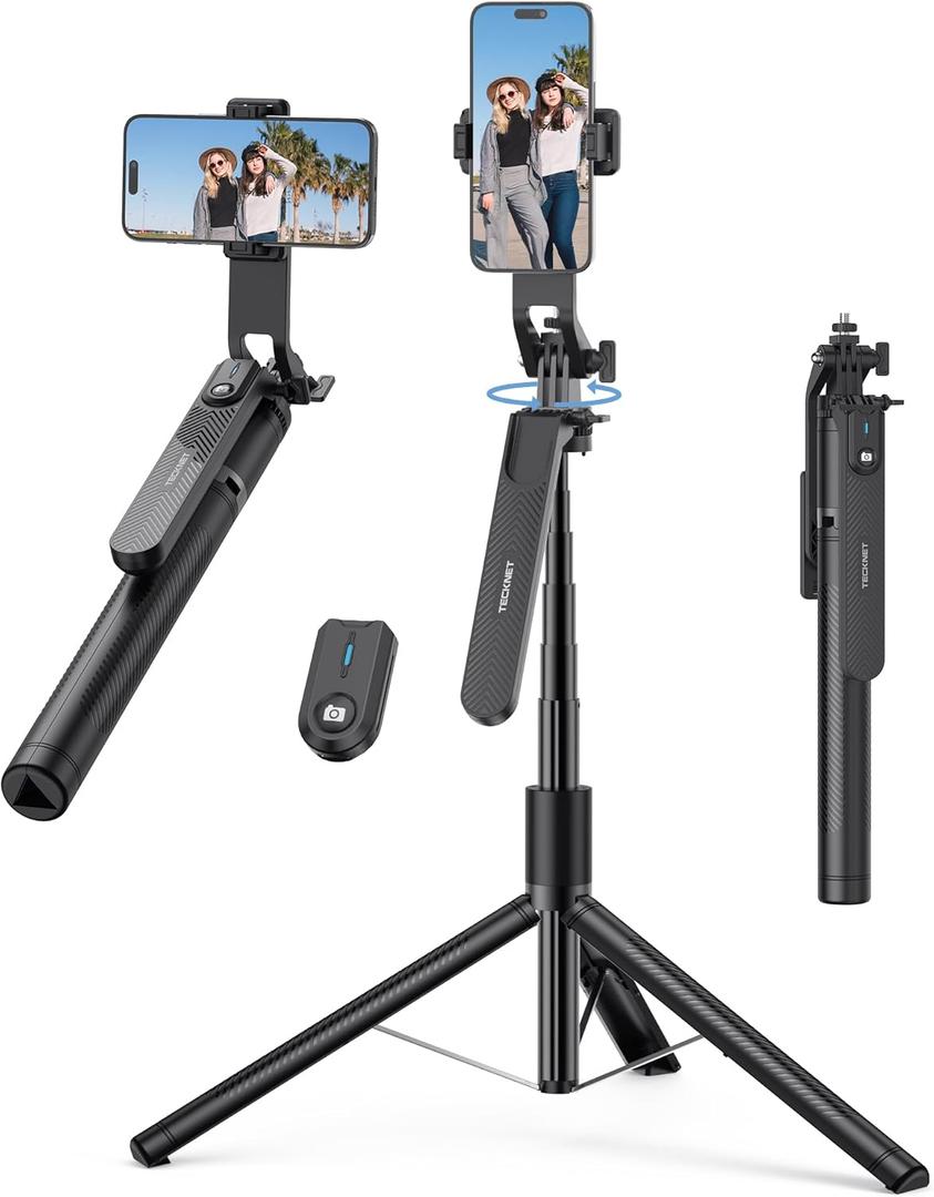 TECKNET 71" Phone Tripod & Selfie Stick, Portable Extendable Cell Phone Tripod Stand with Wireless Remote and Phone Holder, with Wireless Remote Control for iPhone/Samsung/Android/Camera