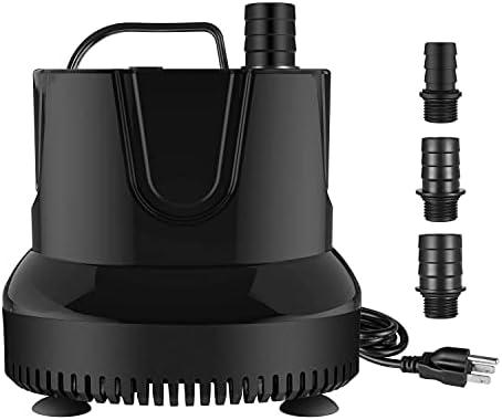 Simple Deluxe 1056GPH Bottom Suction Submersible Water Pump (4000L/H, 85W) with 13ft High Lift 3 Nozzles for Fish Tank, Pond, Aquarium, Hydroponics, Black