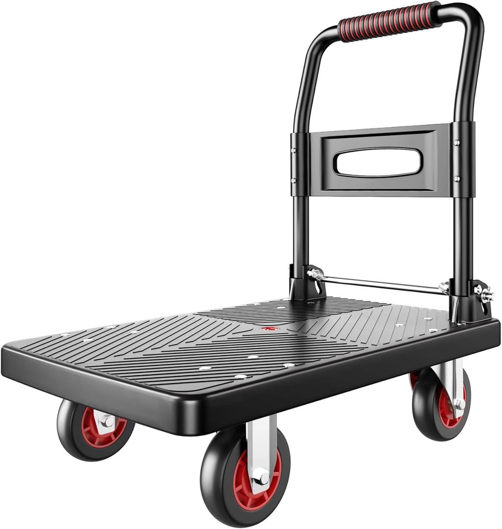 Upgraded Foldable Push Cart Dolly, 560 lbs. Capacity Moving Platform Hand Truck, Heavy Duty Space Saving Collapsible, 4‘’ TPR 360-Degree Silent Wheels, 2 Swivel Wheels and 2 Fixed Wheels