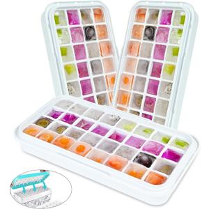 Ice Cube Trays 3 Pack, Silicone Ice Cube Trays for Freezer, Easy-Release Silicone 32 Ice Cube Trays, LFGB Certified and BPA Free, Reusable IceCubes for Freezer, Stackable Ice Trays with Covers