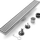 36-Inch Brushed Nickel Linear Shower Drain, 304 Stainless Steel Long Linear Drain with Quadrato Pattern Grate, Rectangle Shower Floor Drain with Adjustable Feet, Hair Strainer, Fits Bathroom, Balcony