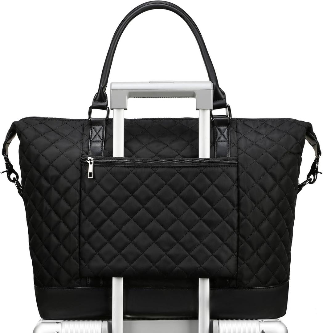 Bluboon Travel Tote Bags with Zipper Ladies Canvas Bag Weekender Overnight Bag for Women Carry on Duffel Bag Trolley Sleeve