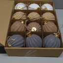 12 Pcs Neutral Christmas Ornaments, 3.15 Inch Beige Green Crochet Christmas Balls Modern Rustic Handmade Knitted Woven Cotton Baubles for Xmas Tree Farmhouse Holiday Decor (White, Light Tan, Beige, Green)