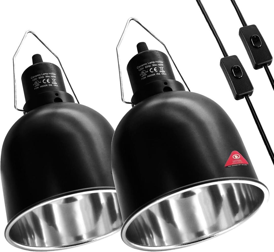 MECESOR Reptile Light Fixture, 2 Packs 5.5 Inch Deep Dome Lampshade, Reptile Heat Lamp Fixture with Separate Switches Fit for UVB Bulb Basking Heat Bulb for Reptile Glass Terrariums
