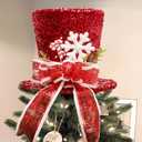 Christmas Tree Topper, Red Shiny Sequins Top Hat Christmas Tree Top Decoration (Red)