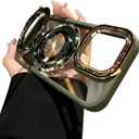 for iPhone 16 Pro Max Colorful Glass Beads,Bling Magnetic Holder Transparent Phone Case,Suitable for Magsafe,Light Luxury and Simplicity,Green