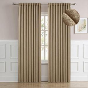MIULEE Khaki Faux Linen Blackout Curtain 84 Inch Long 2 Panels Set Rod Pocket/Back Tab/Pinch Pleated Room Darkening Textured Black Out Track Drapes for Bedroom Living Room