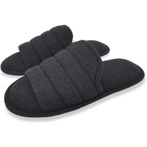 ofoot Mens Cotton Open Toe House Flat Slippers,Male Breathable Summer Indoor Slides, Memory Foam Anti Slip Sole