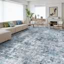 Soalmost 10x14 Area Rugs for Living Room, Non Slip Machine Washable Vintage Rugs, Low Pile Lightweight Large Rug for Bedroom, Dining Room, Home Office Blue