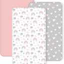 3 Pack Crib Sheets for Girls  Fitted Crib Sheets for Standard Crib Mattress and Toddler Mattress, Ultra Soft Breathable Washable Polyester, 28x52inch, Pink & Grey Heart