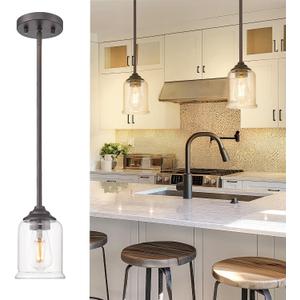 zeyu Farmhouse Pendant Light, 1-Light Pendant Light Fixtures for Kitchen Bedroom, Clear Glass Shade, Oil Rubbed Bronze Finish, ZSL104MIL ORB