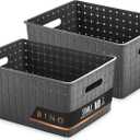 BINO | Plastic Storage Baskets Medium - Grey | THE STABLE COLLECTION | Multi-Use Storage | Rectangular Cabinet Organizer | Baskets For Organizing with Handles | Home Office Organization and Storage