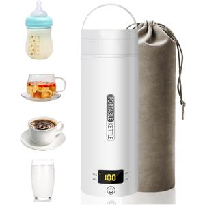 Electric Travel Kettle, Portable Kettle for Trave, Small Electric Tea Kettle, with 4 Variable Presets, Personal Hot Water Boiler, 450ML- 304 Stainless Steel (White