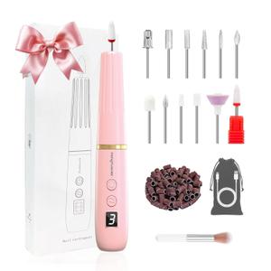 Electric Nail Drill Machine File Efile Set for Acrylic Gel Nails Portable Nail Drill Machine Kit Rechargeable Pedicure Tools for Hand Feet Manicure Pedicure Tools Polishing Set (Pink)