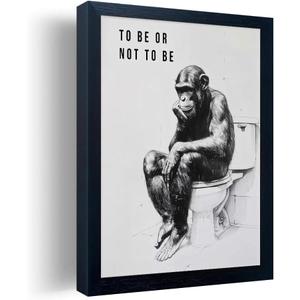 Orvannaatr Minimalist Bathroom Wall Decor, Chimp Wall Art on Toilet, Chin Rests, Fun Bathroom Animal Art, Black and White Canvas Prints Can Be Hung Directly -Frame,8"x 10"